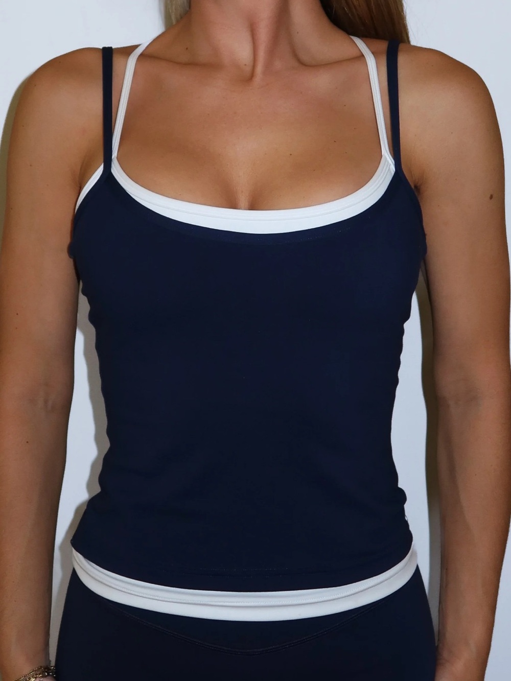 Navy & White Double Layer Sporty Tank Top